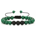 Handmade bracelet set featuring green malachite beads and black volcanic lava stones - Malachite & Lava Stone
