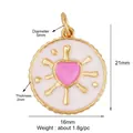 Pink heart pendant in white enamel with gold sunburst finish, 16mm diameter size - K076506-1 Radiant Pink Heart