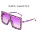 Oversized purple sunglasses with rhinestone-encrusted frame and purple gradient lenses - Purple Frame Gradient Purple