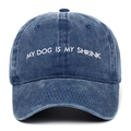 Berretto da baseball in denim blu navy lavato con ricamo bianco My Dog Is My Shrink - Blu Notte