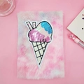 Cuaderno de felpa rosa tie-dye con bordado de helado en lentejuelas y bolígrafo kit - 4# Helado Rosa Azul