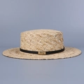 Canotier en raphia beige classique avec lanière en cuir noir et plaque dorée - M(56-58cm) / Naturel Avec Garniture Noire