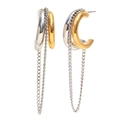 Two-tone 18K gold plated stainless steel chain link earrings with bicolor hoop design - Two Colors