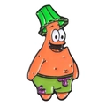 Cartoon starfish enamel pin with orange body and green shorts on white background - Patrick Star Cartoon Style (XZ2018)