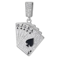 Silver cuban chain necklace with iced out ace of spades poker cards royal flush pendant - Pendant with Square Buckle / Silver
