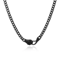 Collier gourmette noire luxueux avec un fermoir tête de panthère orné de zircons cubiques - 48+5cm / Collier Noir