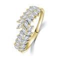 Elegant gold-plated wheat ear ring with marquise-cut clear crystals in a nature design - US 6 / Gold