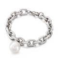 Bracciale a catena d'argento con un grande ciondolo di perla bianca e chiusura a moschettone - 11mm Argento (KB155286-Z)