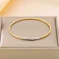 Bracciale a cavo bicolore in acciaio inossidabile placcato oro 18K con chiusura nodo - Stile in Filo d'Acciaio a Spirale Bicolore Oro Argento (KB170722-QY)