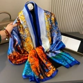 Detailed view of large vintage floral silk scarf with vibrant abstract oil painting patterns - Oil Painting Autumn Leaves / 180*90