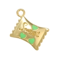 Pendentif bonbon doré avec lettrage Sweet et cœurs en émail vert pour bijoux DIY - Vert Herbe