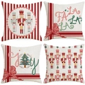 Christmas pillow covers set of 4 featuring nutcracker and holiday patterns for home decor - Red Green Nutcracker
