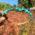 Handmade headband featuring natural blue turquoise stones and gold-plated wire craft - Double Row / Turquoise-Double Row