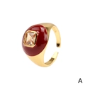 Anello largo oro vintage con smalto rosso e zircone champagne, variante modello A - Regolabile (RG0670-A) / Smalto Rosso-Quadrato Giallo Zirconia