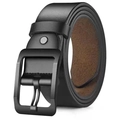 Ceinture homme en cuir noir avec boucle ardillon en métal noir et doublure intérieure brune - Boucle à Ardillon Noir Noir / 120cm