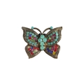 Vintage bronze butterfly brooch featuring colorful rhinestones and opal-style stones - Vintage Bronze Multicolored Rhinestone Butterfly