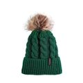 Détails de maille et étiquette Freedom sur bonnet vert foncé avec pompon en fourrure - M (56-58cm) / Vert Foncé