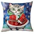Christmas cushion cover featuring a watercolor cat in red festive attire with snowflakes - Pattern TQDS72-6