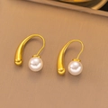Elegant gold drop earrings with white pearls featuring a minimalist hook design for women - Hook Pearl Earrings(AG177) / Gold
