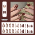 Cat eye amber press on nails with gold foil marble texture 24pcs set W2006 - Amber Marble Smudge Gold Foil Style (W2006)