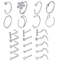 23-piece silver stainless steel nose ring set with crystals in various unique styles - 23-Piece Set (Style B) / Silver