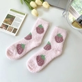 Calcetines de forro polar rosa con fresas calcetines gruesos de felpa invierno - Talla única / Fresa Rosa