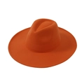Top view of bright orange fedora hat with a wide brim and structured pinch front wool felt - One Size / Orange Red