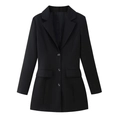 Elegantes schwarzes Langarm-Blazerkleid mit V-Ausschnitt und taillierter, schmaler Passform - S / Schwarz
