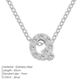 Silver stainless steel necklace featuring a letter Q pendant with zircon stones - Letter Q / Silver