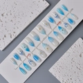 24pcs blue gradient press-on nails with 3D flowers, snowflakes, and water droplet designs - Blue and White Gradient Snowflake Style (WY-083) / 24 Pieces Strip Pack