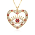 18K gold heart-shaped evil eye pendant necklace with crystals and enamel work - Red Heart Pendant (k116)