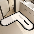 Beige L-shaped absorbent bathroom mat with 'Believe in yourself' text and black border - L-shaped Heart Design - H / 60*60cm [standard Diatomaceous Earth Wall]