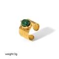Anillo abierto vintage bañado en oro de 18k con piedra malaquita verde y circonitas - Estilo Malaquita Verde Con Textura Martillada (TR4070-G)