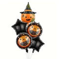 Set di 5 palloncini di Halloween in alluminio con zucca strega e stelle nere - Stile Simpatico Testa di Zucca