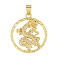 Golden dragon pendant charm with white cubic zirconia and green gem eyes for jewelry making - Style 39 (Gold Round Hollow Diamond Dragon)