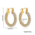 Detail view of 18K gold plated hoop earrings with micro pavé crystals and size specs - Stainless Steel Gold Full Zirconia Large Hoops