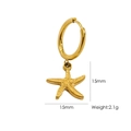 Single 14K gold plated stainless steel hoop earring with detailed starfish pendant charm - E8 Hollow Sea Star