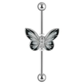 14G ασημένιο σκουλαρίκι industrial barbell από ατσάλι με ασπρόμαυρη πεταλούδα - 1.6X38X5X5mm / Γκρι Μαύρο