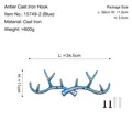 Blue retro cast iron antler wall hook with golden accents and mounting hardware - Blue with Gold Distressed