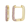 Elegant gold-plated S925 silver hoop earrings with purple cubic zirconia stones - Rectangle Hoop (JQH0070) / Gold-Purple