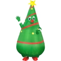 Funny inflatable Christmas tree costume with red stripes and yellow star for party events - Christmas Tree / One Size