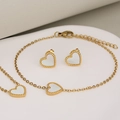 Gold stainless steel jewelry set with white heart shells including necklace and earrings - Necklace+Bracelet+Earrings / Golden Shell