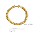 7mm wide Cuban chain bracelet in 316 stainless steel with a polished golden finish - 7mm/18cm / Gold