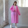 Thickened EVA long pink hooded raincoat with buttons for outdoor travel and hiking - 16 Silk Pink