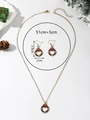 Parure de bijoux de Noël avec collier couronne et boucles d'oreilles dorées - XL09-Couronne de Noël