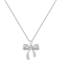 Close-up of a silver bow pendant necklace with sparkling white zircon pave setting - Silver