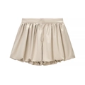 Detail van beige satijnen short met geplooide ballonzoom en gladde taillebandafwerking - S / Bottoms