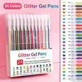 Set of 24 colorful glitter gel pens with 1.0mm tips and sparkling ink color samples - 24 Colors/Box