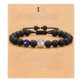 Matte black zebra stone bead bracelet with blue bead and silver basketball charm - Soccer + Blue Tiger Eye