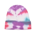Colorful tie-dye knit beanie for women with gradient print and ribbed texture for autumn - One Size / Purple Mixed Tie-Dye (#1)